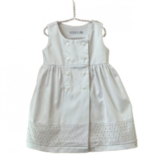 Vestido De Bebê Para Menina De Algodão Com Botões Frontais Branco Kidstar Tam GG