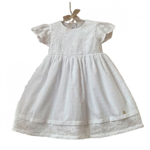 Vestido De Bebê Para Menina De Algodão Com Botões Nas Costas Branco Kidstar Tam GG