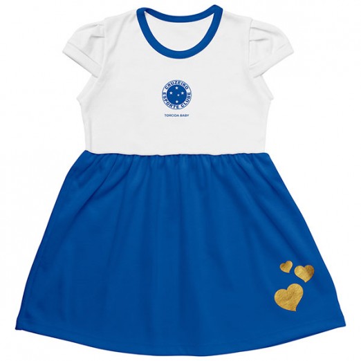 Vestido Infantil Para Menina Canelado Cruzeiro Azul e Branco Torcida Baby Tam 02 Anos
