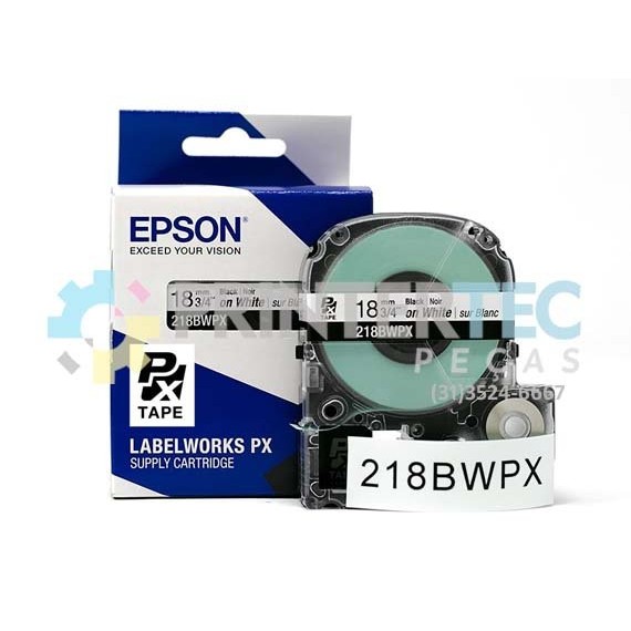 FITA EPSON LABELWORKS LW-PX750 PRETO EM BRANCO 18MM